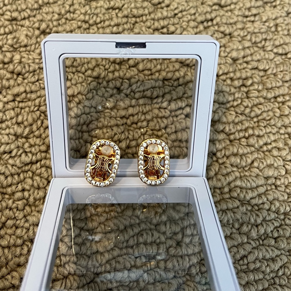 Celine Gold Crystal Clip On earrings